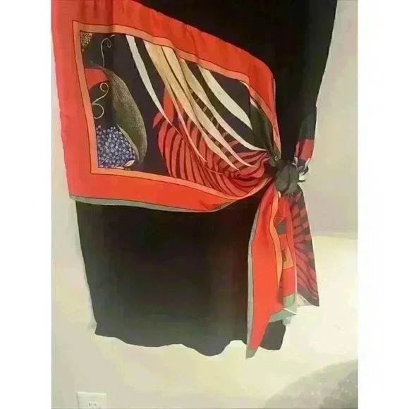 Zara Collection Black Cotton Dress Contrasting Colorful Scarf Midi Size Small - Picture 10 of 11